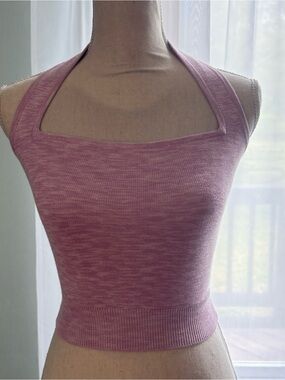 🆕 Abercrombie & Fitch Pink Square Neck Space Dye Halter Crop Top / XS / NWT!!